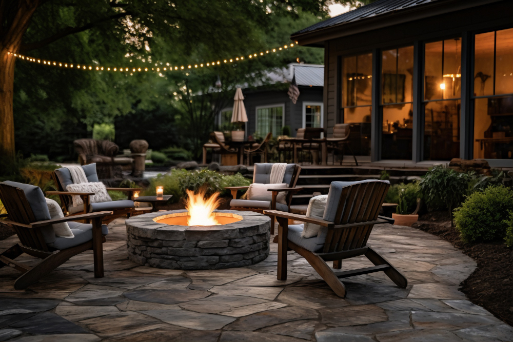 Firepit and stone walkway